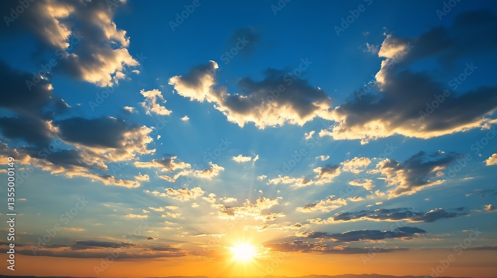 Poster breathtaking sunset over the horizon with colorful clouds and warm light : generative ai