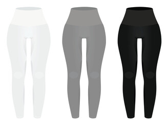 White, grey and black legging tight pants. vector illustration