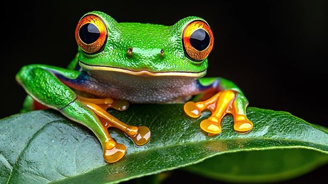 Vibrant Red-Eyed Tree Frog on a Leaf