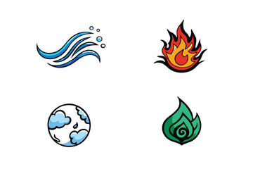 Design a minimalist vector logo depicting the four classical elements (earth, air, fire, water) using simple line art.  Aim for a clean, modern aesthetic suitable for branding.