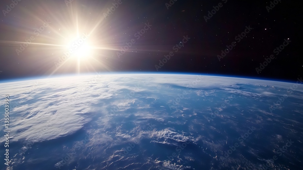 Poster stunning view of earth from space showcasing vibrant colors of atmosphere and sunlight : generative 