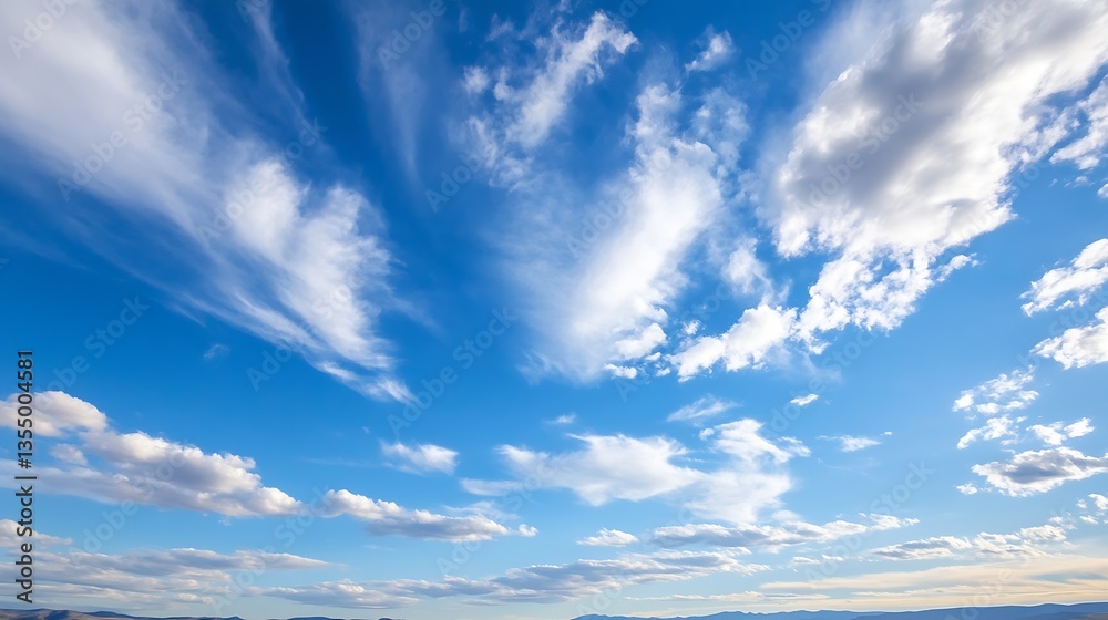 Poster vast blue sky adorned with fluffy clouds creating a serene atmosphere of peace and tranquility : gen