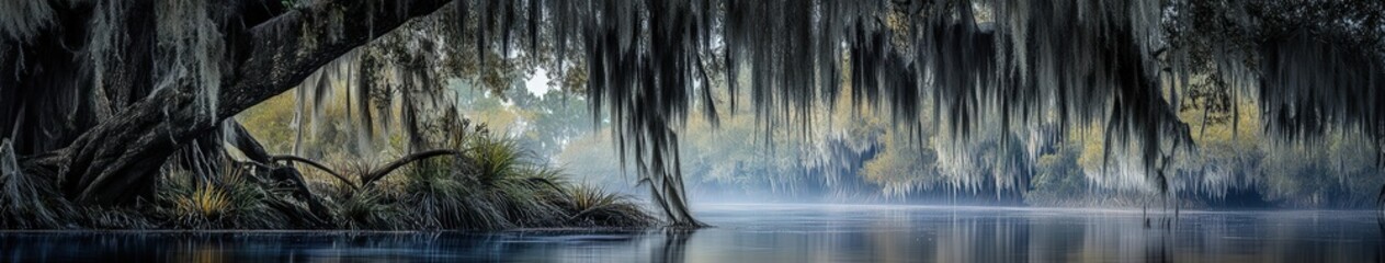 Moss hangs by the river
