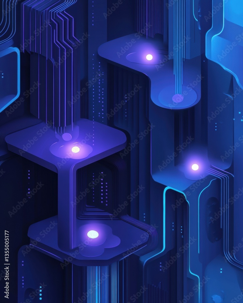 Poster High-tech blockchain concept showcasing layered paper cut design with glowing nodes and futuristic digital elements Generative AI
