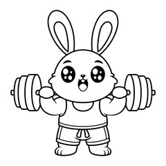 Bunny excited about weight lifting, for coloring