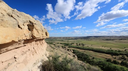 Expansive Landscape View of Rolling Hills and Blue Sky with Clouds : Generative AI