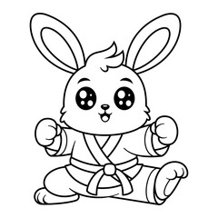 Bunny learns martial arts with enthusiasm, for coloring
