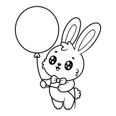 Bunny playing with balloon alone, for coloring