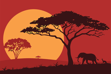 11 Dramatic sunset, vibrant orange sun, deep red sky, silhouette horizon, dark foreground, atmospheric landscape, vivid colors, peaceful scene, minimalist composition, high contrast, nature photograph