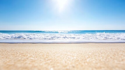 Obraz premium Idyllic Beach Scene with Clear Blue Water and Soft White Sand Under Bright Sunlight : Generative AI