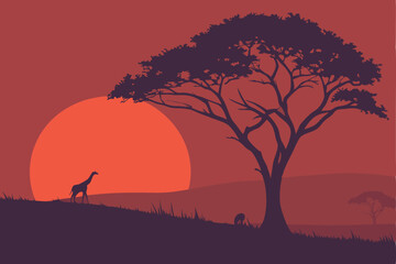 11 Dramatic sunset, vibrant orange sun, deep red sky, silhouette horizon, dark foreground, atmospheric landscape, vivid colors, peaceful scene, minimalist composition, high contrast, nature photograph