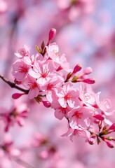 Obraz premium Delicate pink blossoms in full bloom against a soft spring background, petals, photography, element
