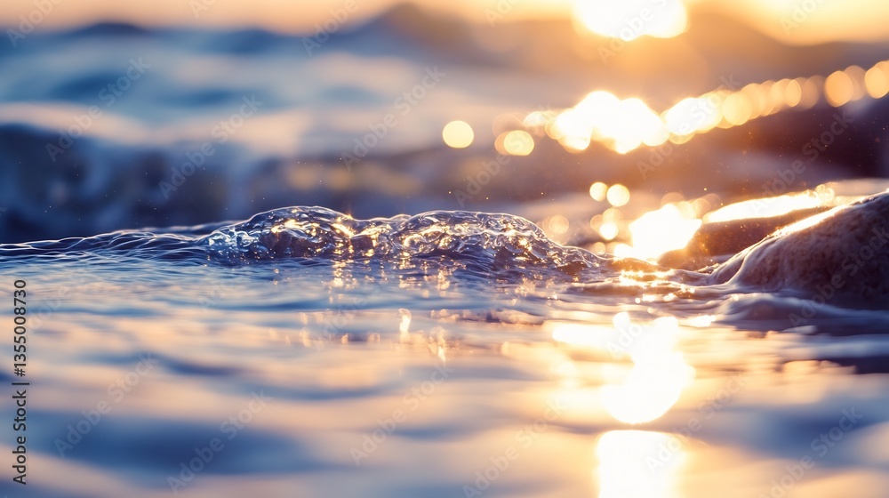 Aufkleber Beautiful shimmering water surface captured at sunset showcasing sparkling reflections and gentle waves : Generative AI