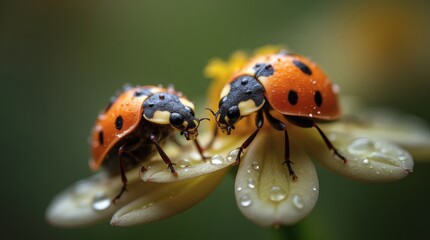 Fototapeta premium Ladybugs Flower Macro Nature, Ladybugs flower