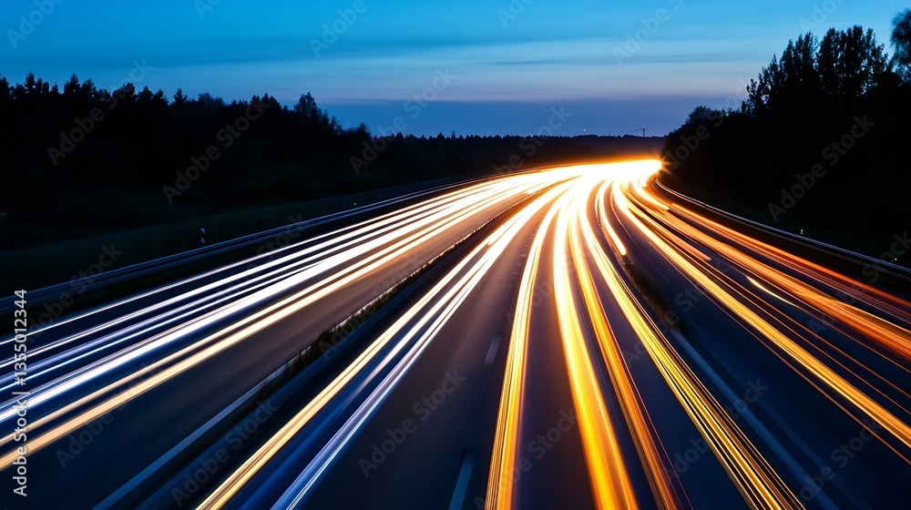Leinwandbilder dynamic light trails of vehicles on highway during twilight showcasing movement : generative ai