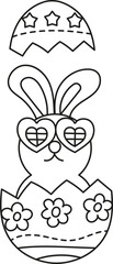 boho easter Cute bunny in heart glasses inside a decorated Easter egg. in doodle style