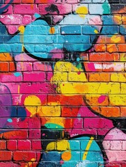 Obraz premium Pop art comic street graffiti with vibrant colorful splash on brick wall. Dirty wall background poster. Copy paste area for text and brand.
