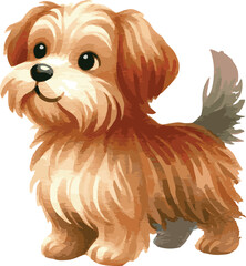 Vector watercolor hand drawn  illustration of a cute furry dog

