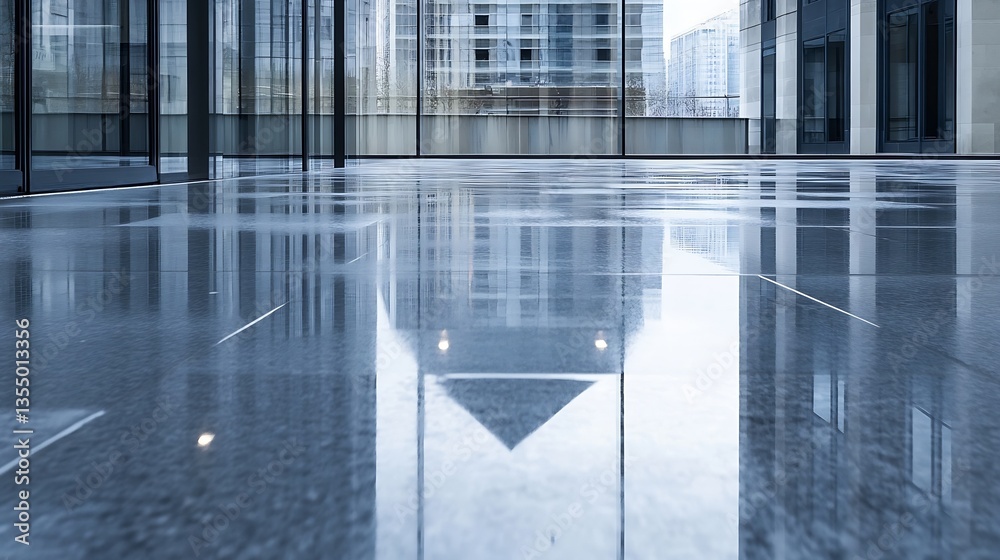 Poster Elegant Reflection of Modern Architecture on a Polished Floor in a Stylish Urban Space : Generative AI
