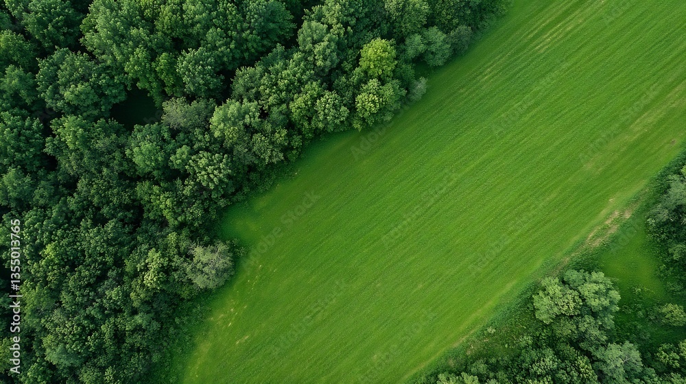 Aufkleber Aerial view of lush green trees gently contrasting with an open field in vibrant natural scenery : Generative AI