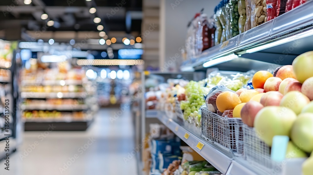 Aufkleber brightly colored fresh fruits and vegetables neatly arranged in a grocery store aisle : generative a