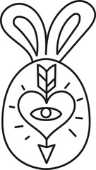 boho easter Bunny design featuring a heart and eye with an arrow motif. in doodle style