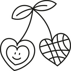 boho easter Heart-shaped cherries with a smiley face and leaves. in doodle style