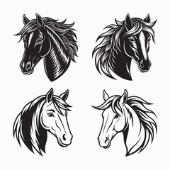 majestic black and white horse illustration vector art, bold and elegant