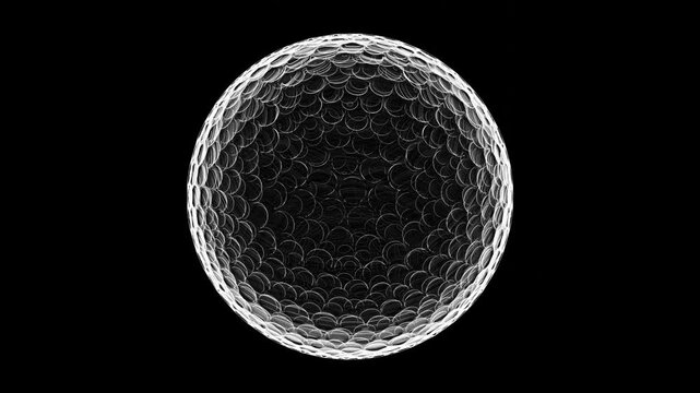 White hologram golf ball on black background.
Bright SciFi style.Seamless animation. 

