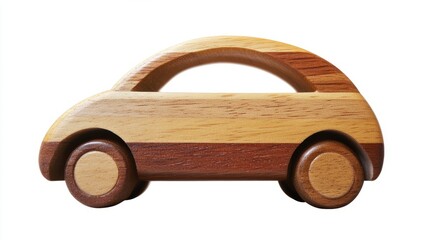 Wooden toy car featuring a handmade design, polished natural wood texture, durable and safe for kids, isolated on transparent background for eco-conscious play themes.