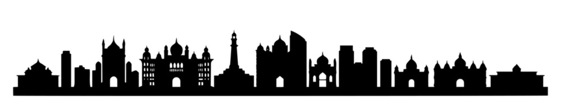 new delhi skyline with indian monuments black vector print shape engraving silhouette