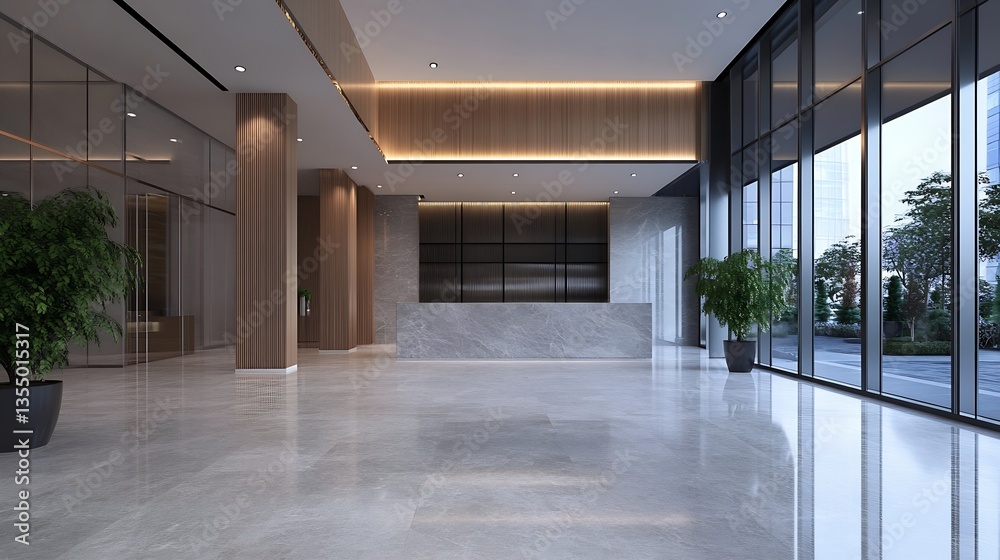 Aufkleber Modern and elegant hotel lobby with stylish design and large windows letting in natural light : Generative AI