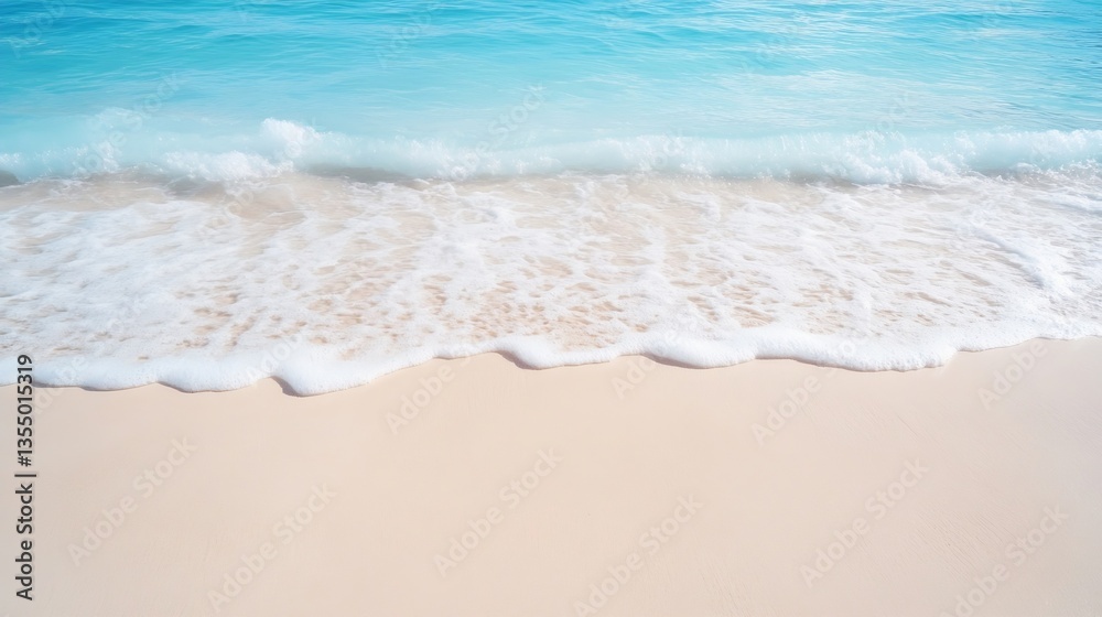 Poster serene beach with clear blue water and gentle waves lapping on soft sandy shore : generative ai