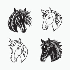 majestic black and white horse illustration vector art, bold and elegant