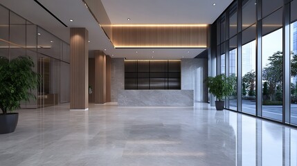 Modern and elegant hotel lobby with stylish design and large windows letting in natural light : Generative AI