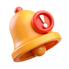 3D Bell with red danger alert notification. New important message. Urgent online call. Attention sign. Social media reminder. Cartoon design icon isolated on white background. 3D Vector illustration