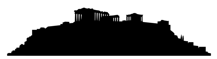 acropolis silhouette with ancient greek temples on hill