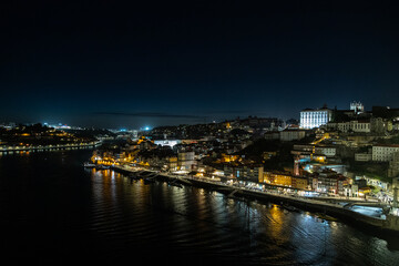 Beautiful night view of Porto city and the bay in Portugal