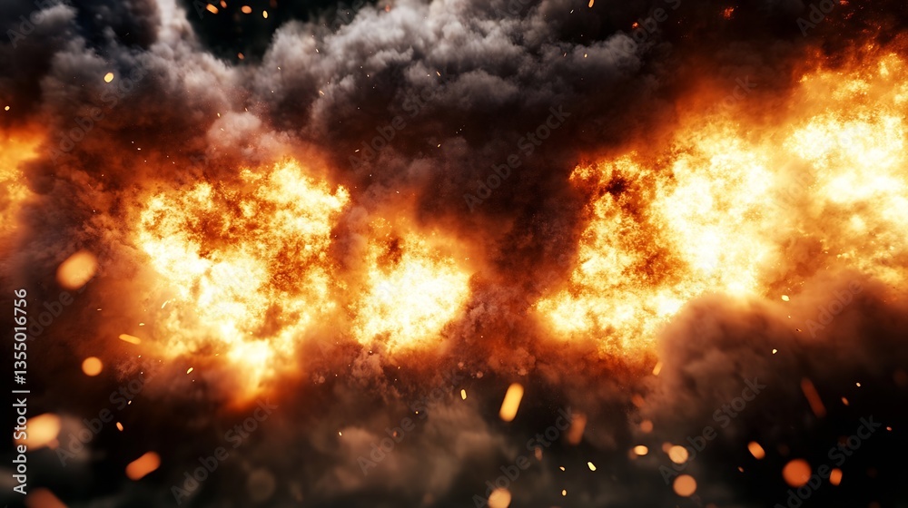 Aufkleber dramatic fiery explosion with smoke and sparks creating a vivid and intense atmosphere in the backgr