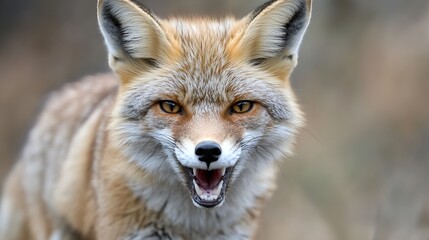 Obraz premium A fierce closeup of a fox with an intense gaze and bared teeth exhibiting natural wild beauty : Generative AI