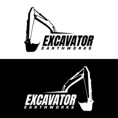 excavator earth works logo design black and white vector art