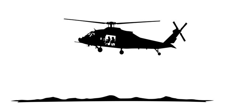 black helicopter flying over landscape clip art preview