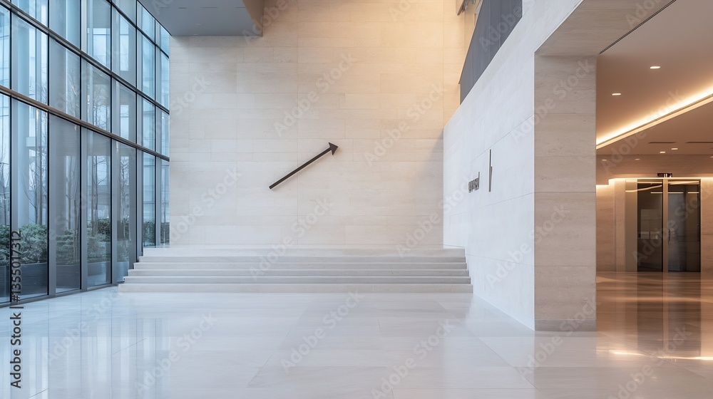 Poster sleek and modern interior of a building with natural light streaming through glass walls and elegant
