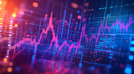 Financial analysis, market investments, and business growth trends depicted through stock market charts, financial strategies, and sales data visualization