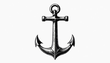 Vintage black and white nautical anchor illustration  