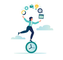 Vector illustration, skill management, planning or communication to achieve success, process or efficiency to complete work, productivity concept