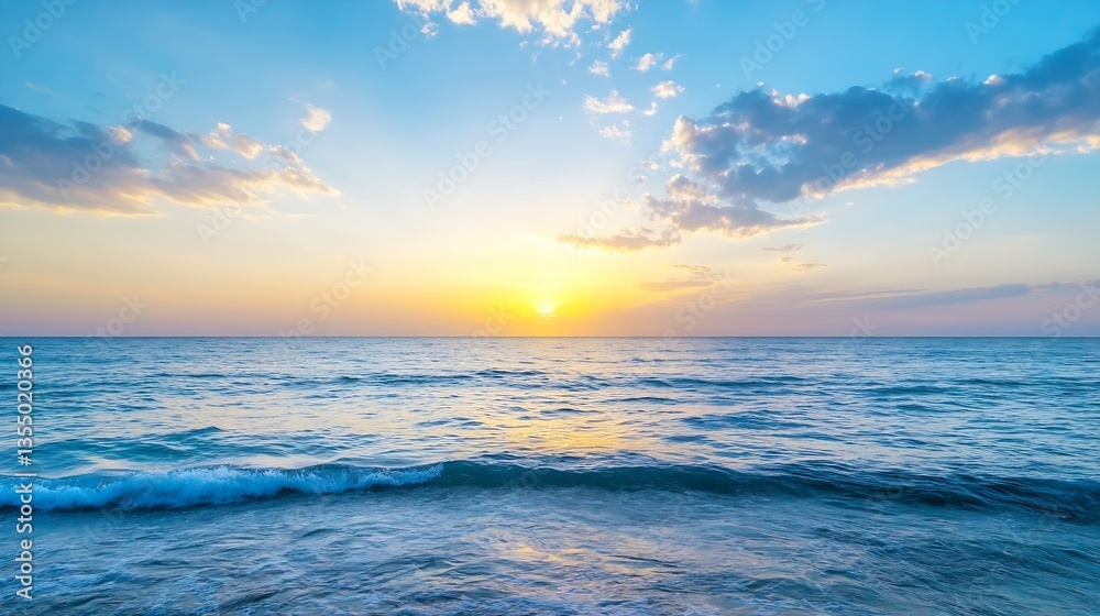 Poster stunning beach sunset with vibrant colors reflecting on calm waters creating a serene atmosphere : g