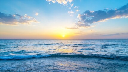 Fototapeta premium Stunning beach sunset with vibrant colors reflecting on calm waters creating a serene atmosphere : Generative AI