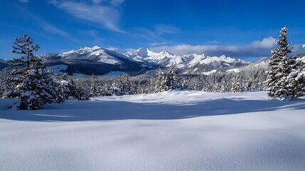 Obraz premium Stunning winter landscape with snow covered mountains under a clear blue sky : Generative AI