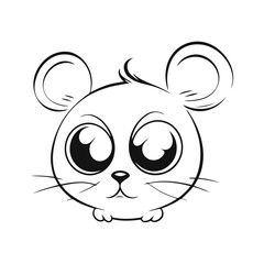 A clean black and white vector illustration of a baby mouse with slumped shoulders, looking lost on a white background,